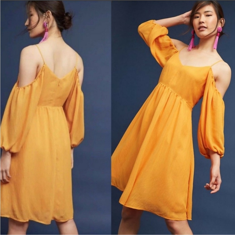 Anthropologie Moulinette Soeurs Carina Open Shoulder Mango Dress